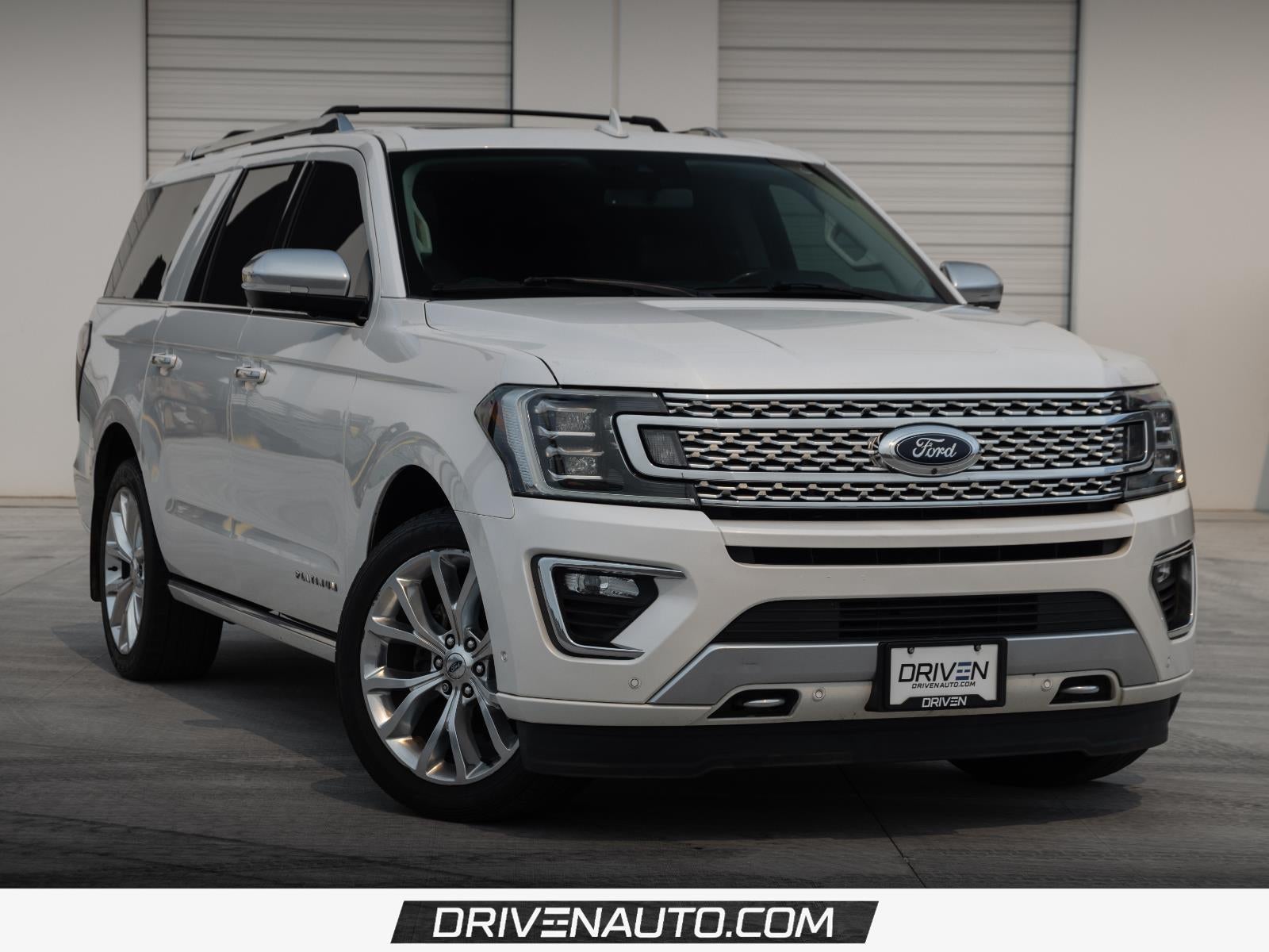 2019 Ford Expedition Max Platinum in White Platinum Metallic Tri-Coat — front three-quarter view