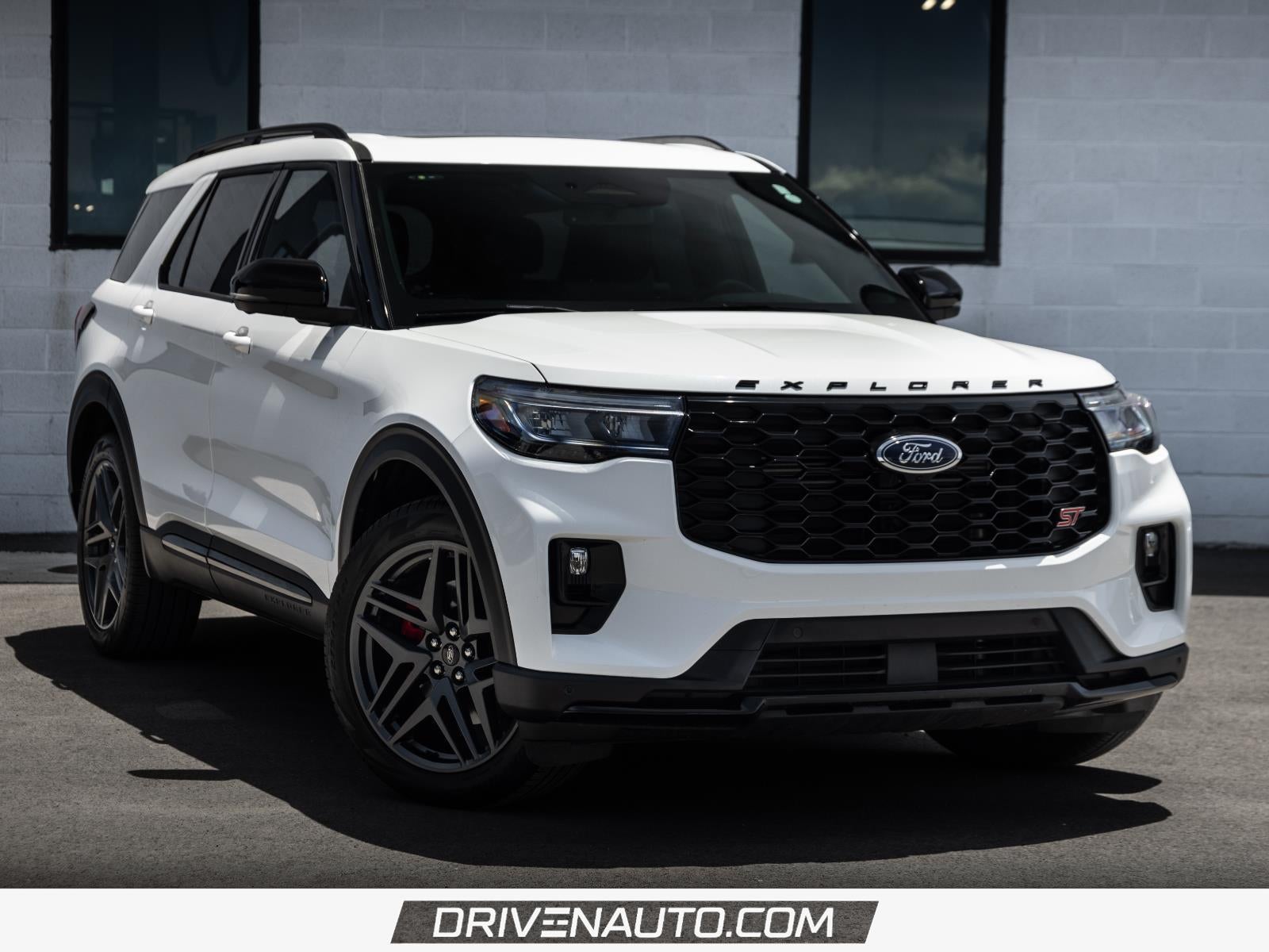 2025 Ford Explorer ST in Star White Metallic Tri-Coat — front three-quarter view