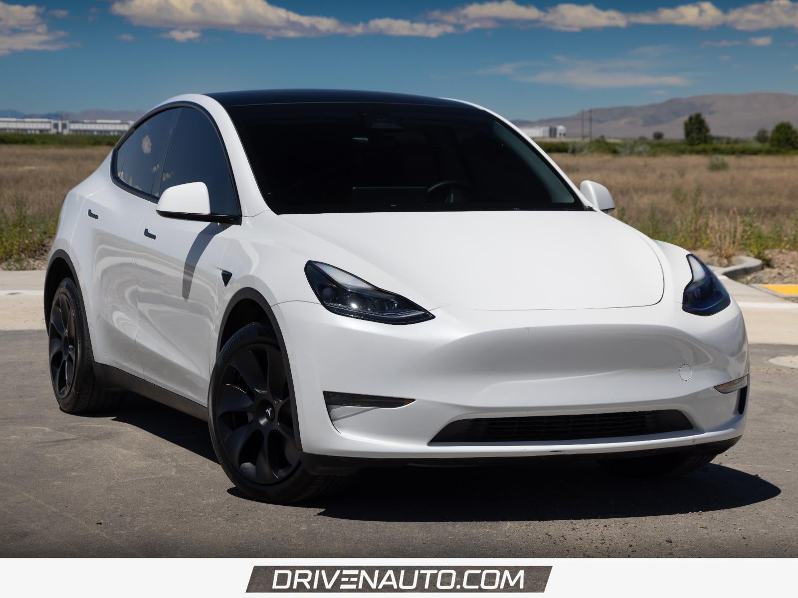 2024 Tesla Model Y Long Range in Pearl White Multi-Coat — front three-quarter view